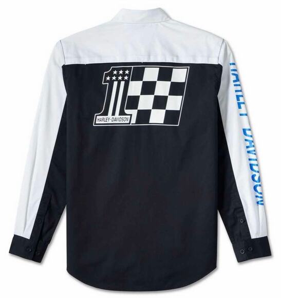 NWT Harley Davidson #1 Victory Mens 3XL White Cotton Twill Colorblock Shirt - Picture 2 of 5